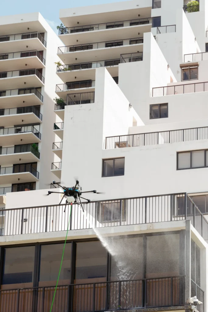 Altura cleaning drone in use at a high-rise property