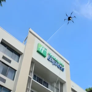 Drone exterior cleaning at Holiday Inn Express